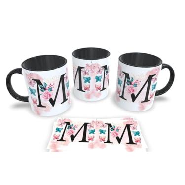 Imagem de Caneca Preta de Porcelana Personalizadas Alfabeto iniciais Nomes (M)