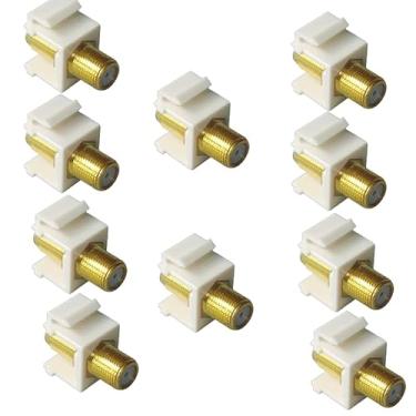 Imagem de 10 soquetes trapezoidais coaxiais, conector de cabo coaxial de 3 GHz, extensor de cabo tipo F RG6, adequado para painéis de parede e blocos de terminais (branco, banhado a ouro)