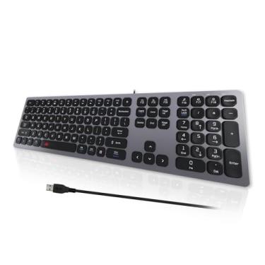 Imagem de POWZAN Teclado com fio Quiet Mac, teclado Slim USB Chiclet Style para Mac e Windows compatível com Apple iMac, MacBook, Mac e PC, teclado numérico de tamanho grande - cinza espaço