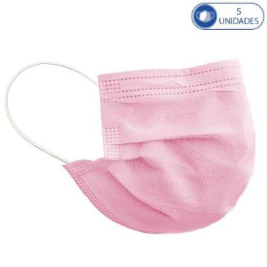 Imagem de 05 Máscaras Descartáveis Rosa com Filtro e Clipe para Nariz - Mascara