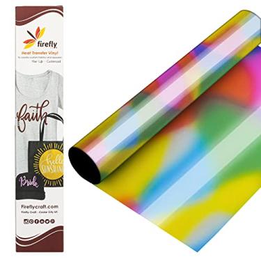 Imagem de Firefly Craft Folha de vinil elástica para transferência de calor | Vinil metálico HTV | Vinil de ferro em folha para Cricut e silhueta | Estilo espelhado Vinil prensado a calor para camisetas – 30,48 cm x 50,80 cm, Rainbow Spot, 1 sheet, 1