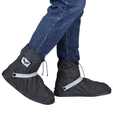 Imagem de Capas impermeáveis para botas de chuva para homens e mulheres com refletor, capas de botas pretas antiderrapantes reutilizáveis com zíper lateral, capas dobráveis antineve para sapatos e galochas à