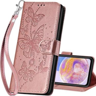 Imagem de SASYMALY Capa carteira para Samsung Galaxy A23 5G, capa flip com suporte para mulheres e homens, capa de telefone de couro PU adequada para Samsung Galaxy A23 5G [ouro rosa borboleta]