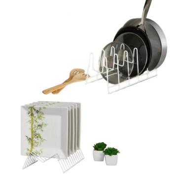 Imagem de Kit Organizador Para Pratos Escorredor Vertical E Suporte De Tampas De