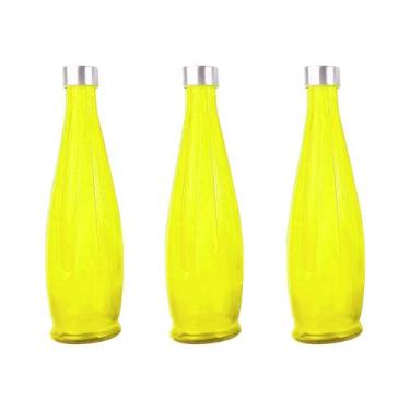 Imagem de 3un GARRAFA DE VIDRO TAMPA INOX ACQUA ÁGUA SUCO AMARELO - Tuut