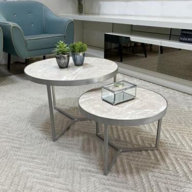 Imagem de Conjunto Mesa de Centro Redonda Dallas Marmorizado Areia - BELI HOUSE,