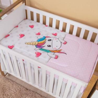 Imagem de Edredom de Berço Estampado Unicórnio Rosa - Miguel Baby