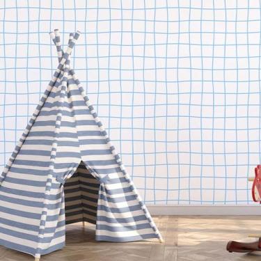 Imagem de Papel de Parede Adesivo Infantil Xadrez Quadriculado Azul Claro 10m - 