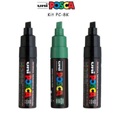 Imagem de Kit 3 Canetas PC-8K Posca 2Pretas 1Verde - UNI