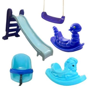 Imagem de Kit Playground Completo Escorregador Médio, Nhoca, Cavalo, Balanço BB 