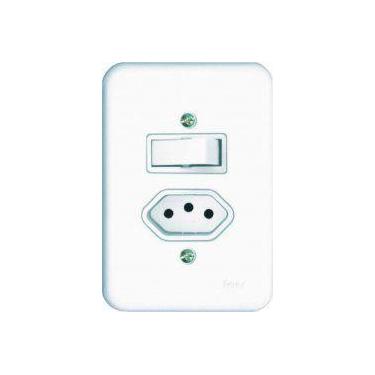 Imagem de Conjunto Interruptor 1 Tecla Simples 1 Tomada 10A Embutir Radial Branc