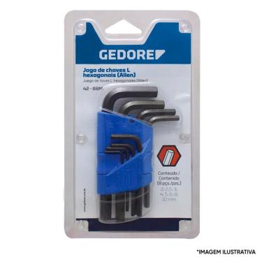 Imagem de Jogo de Chaves Allen Hexagonais Curta Tipo L com 8 Peças 3/32`` a 3/8`` - Gedore 012153