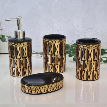 Imagem de Kit Banheiro Luxo Dourado Lavabo 4 Peças Porta Sab Liquído - Vacheron