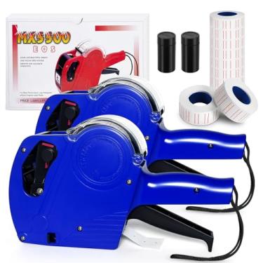 Imagem de LonXFan Price Gun, pacote com 2 pistolas de preço - Pistola de etiqueta de preço de 8 dígitos com 5000 etiquetas e 4 rolos de tinta, kit de etiquetas de preço azul para varejista, etiquetadora de data