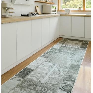 Imagem de Patchwork Boho Lavável Resistente a Manchas 30 m Tapete Verde Sálvia Antiderrapante para Sala de Estar Quarto Cozinha Corredor Entrada Interior Tapete Tapete de Cadeira de Escritório (Oliva, 60 cm x