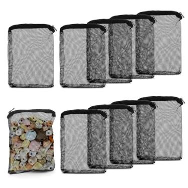Imagem de Tucnoeu 10 sacos de mídia para aquário, bolsa de malha fina, sacos de mídia de filtro de aquário com zíper de plástico, adequado para carvão ativado, pedras de filtro, anéis de cerâmica (preto)