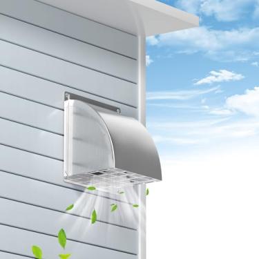 Imagem de Tampa externa de ventilação da secadora de 10 cm, capa de ventilação externa HG Power com tela removível e aba acolchoada que não retorna, ventilação de parede de aço inoxidável para secadora, casa,