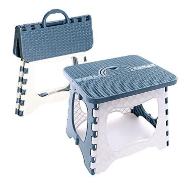Imagem de QSYW Banquinho Dobrável de Plástico Compacto, Dobrável, Suporta Até 200 Libras, 12", 30 Cm, Antiderrapante (Azul) 1 Peça