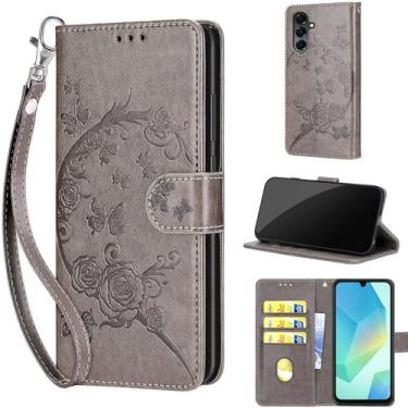 Imagem de KENHONER Capa carteira projetada para Samsung Galaxy A16 5G, capa flip feminina com suporte de couro PU em relevo, compartimentos para cartões de crédito, alça de pulso, capa para celular para Samsung