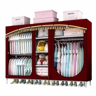 Imagem de Guarda-roupa Armário grande com zíper totalmente fechado, armação de tubo de aço, pano de cetim, guarda-roupa resistente, durável, simples para quarto armário