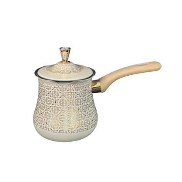 Imagem de Gralara Cafeteira Árabe Derreter Manteiga e Chocolate Multiuso Xarope de Bordo Molho Aquecedor Panela de Derreter Resistente, Padrão Dourado, 550ml