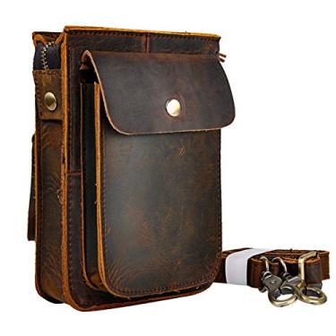 Imagem de Le'aokuu Bolsa mensageiro masculina de couro legítimo, bolsa de cintura, 021 A1 marrom escuro, M