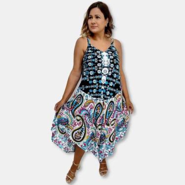 Imagem de Vestido Alça Trapézio Indiano Estampa Flores e Arabesco 8642 - Sarat M