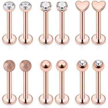 Imagem de Lcolyoli 16 G Tragus tachas de diamante transparente CZ aço cirúrgico cartilagem prego para frente hélice brinco barbell Monroe piercings labiais para mulheres homens 12 – 18 peças 6 – 8 mm