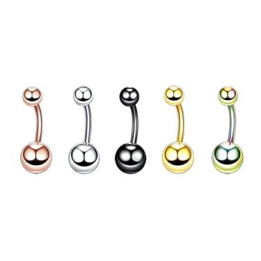 Imagem de 5 peças com esfera 1,6 mm (14G) piercing de umbigo piercing corporal halteres piercing joias aço cirúrgico aço inoxidável aço inoxidável, prateado/preto/cor/ouro/ouro rosa 10 mm, 1.6mm(14G),L-10mm,