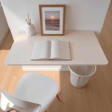 Imagem de Mesa de Parede Suspensa Fixa 80x30cm Branca para Cozinha e Escritório 