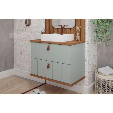 Imagem de Gabinete De Banheiro Balcão Milano 1 Porta E 1 Gaveta C-cuba 80cm Pistache-freijo - Mgm