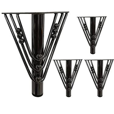 Imagem de Kualuzt Conjunto de 4 pés para móveis pretos de 17,78 cm com placa superior triangular para sofás de sofá, armário de cômoda com protetores de piso de borracha (preto com bola, 18 cm)