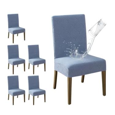 Imagem de MOSAYT Conjunto de 6 capas de cadeira de sala de jantar 100% à prova d'água, super ajustadas, elásticas, jacquard, capas protetoras de assento laváveis removíveis para casa, cozinha, banquete (azul