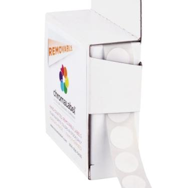Imagem de ChromaLabel Adesivos redondos removíveis de 1,27 cm de ponto, 1000 por caixa dispensadora, branco