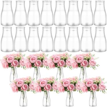Imagem de Mumufy 24 peças de vasos plásticos pequenos e transparentes para flores, vaso de botão de cristal inquebrável para centros de mesa, casamentos, decorações de mesa, jantares formais (8 x 14 cm)