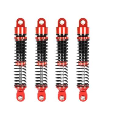 Imagem de LAFEINA Amortecedor de óleo rosqueado de alumínio com 4 peças para mini rastreador 1/12 1/18 RC Crawler Car TRX4M TRX4MT peças de atualização (vermelho, 59 mm)