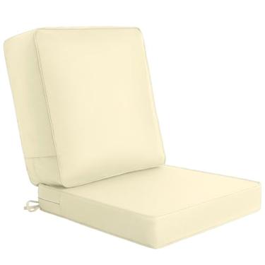 Imagem de Conjunto de almofadas para cadeira ao ar livre 56 x 56 cm, à prova d'água e resistente ao desbotamento, almofadas traseiras espessas de 16,5 cm, enchimento misto esponja de alta densidade 70D e