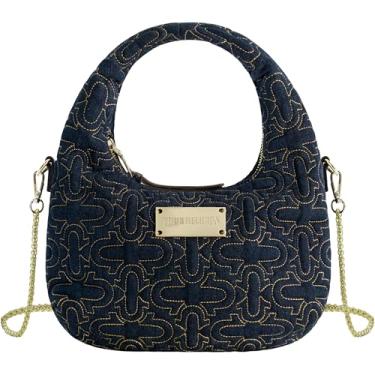 Imagem de True Religion Bolsa Hobo, bolsa jeans acolchoada feminina com alça de ombro ajustável, Jeans