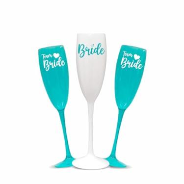 Imagem de Kit 15 Taças Espumante 190ml Acrílica - Personalizadas Chá de lingerie despedida de solteira madrinhas Bride Noiva (Azul Tiffany - Bride)