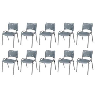 Imagem de Cadeira Iso Base Cinza Escola, Escritório Cinza Kit 10 Un - LAURALAN M