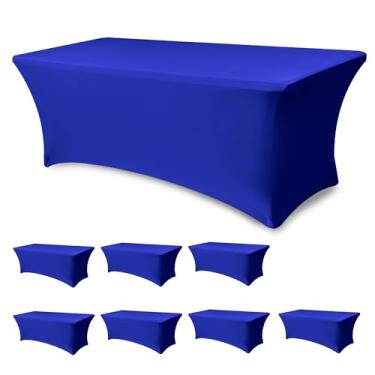 Imagem de Enjoyidea Capa de mesa para mesas retangulares de 1,8 m - pacote com 8 toalhas de mesa elásticas azul royal - elastano 1,8 m toalhas de mesa dobráveis para festas, expositores de estande de