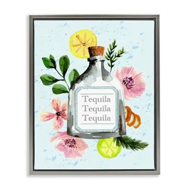 Imagem de Stupell Industries Garrafa de Tequila Floral Cinza Flutuante Tela Emoldurada Arte Design de Parede por Kate Eldridge, 25 x 31