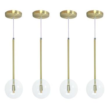 Imagem de Kit 4 Pendente Lux Dourado Globo Vidro Cristal + Led - Iluminar Ambien