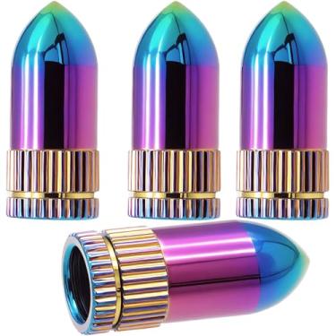 Imagem de MEAJOO 4 peças de tampas de válvula de pneu estilo bala, tampa de ar de pneu resistente à corrosão à prova de vazamento, tampas de válvula de roda de liga de alumínio para carros, caminhões,