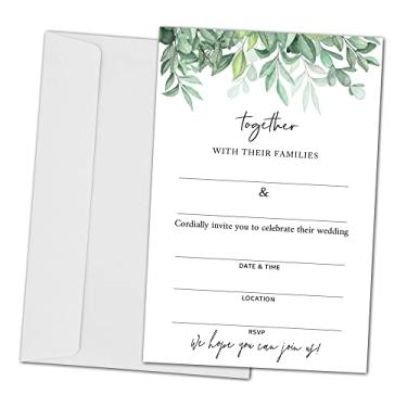 Imagem de ZEDEV Cartões de convite de casamento Greenery - Cartolina de convite para casamento - 25 cartões e 25 envelopes - HL-006 YQK