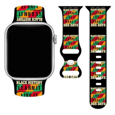 Imagem de Pulseira feminina para relógio Black History Month Learn/Live/Make It de 38 mm de 40 mm compatível com Apple Watch, pulseira de silicone de borracha BLM de 365 dias ajustável série 10 9 SE ultra