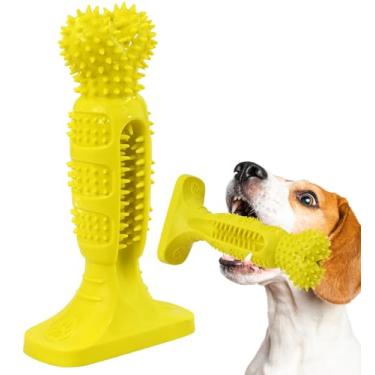 Imagem de IPTPAS Brinquedo para mastigar cães para limpeza de dentes, escova de dentes de borracha natural com cerdas de 360°, brinquedos duráveis para cães mastigadores agressivos, brinquedo dentário
