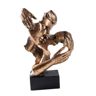 Imagem de Fenteer Abstrato de de casal de rosto escultura amor estátua de beijos estatuetas para o gabinete da sala de estudo Presentes para ela para ela, Colorido de Latão