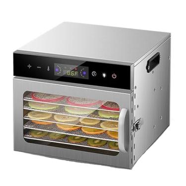 Imagem de Desidratador de alimentos, 6 bandejas, desidratador completo de aço inoxidável, display LED, temporizador ajustável de 24 horas, adequado para carne seca, ervas, carne, carne bovina, frutas, vegetais