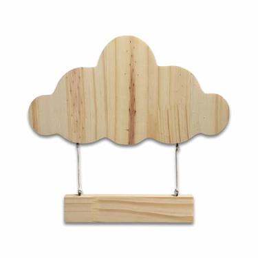 Imagem de kiaga.com.br, Porta Maternidade Para Quarto Infantil Em Pinus Nuvem Com Plaquinha Cor:NATURAL;Tamanho:15,1x28,4 cm